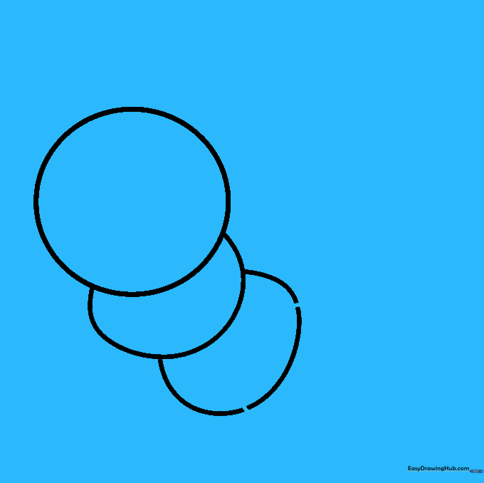 Pencil sketch showing the addition of a fourth circular segment to the caterpillar's body.