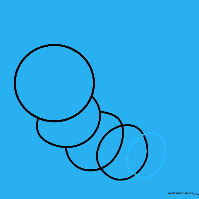 Pencil sketch showing the caterpillar body growing longer with a fifth circular segment.