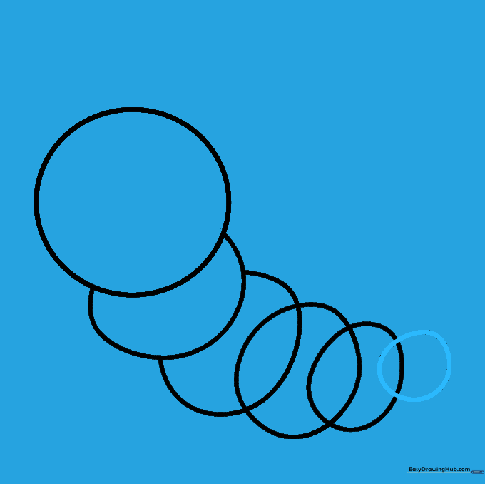 Pencil sketch showing the final small tail segment added to the caterpillar's body.