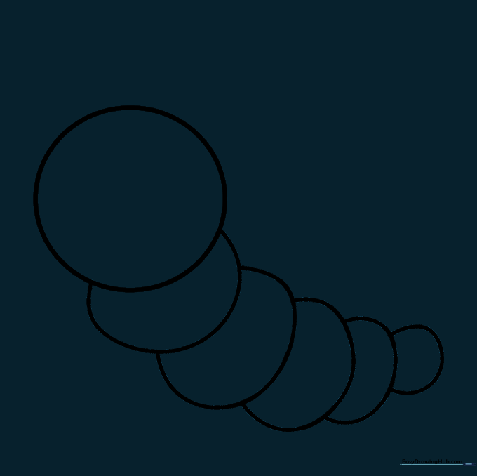 The complete, clean outline of the caterpillar body after erasing all internal segment lines.