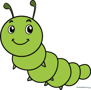 A vibrant, finished illustration of a cute, smiling caterpillar, serving as the featured guide image.