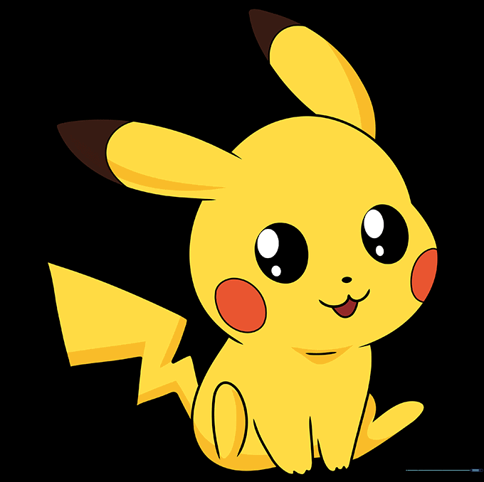 Fully colored and outlined chibi Pikachu drawing.