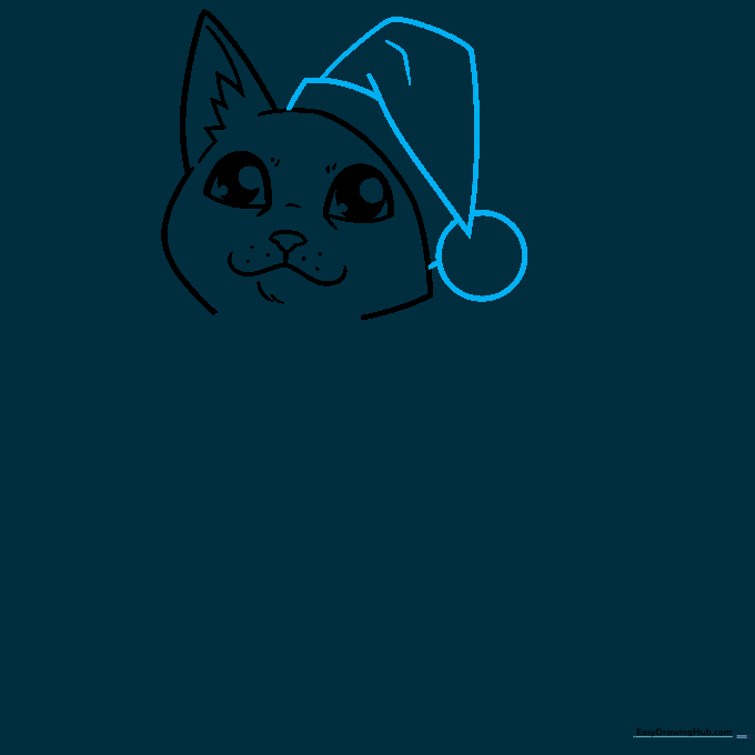 Outlining the Santa hat with a brim, bent top, and a pompom.