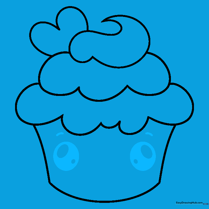 Two large cartoon eyes with pupils added to the center of the cupcake wrapper.