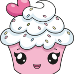 A vibrant, finished drawing of a cute cupcake with a smiling face, perfect for kids to use as a reference.