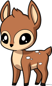 A colorful, finished illustration of a cute, friendly deer standing in a forest.