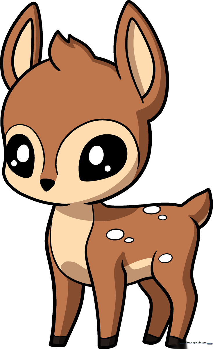 A colorful, finished illustration of a cute, friendly deer standing in a forest.