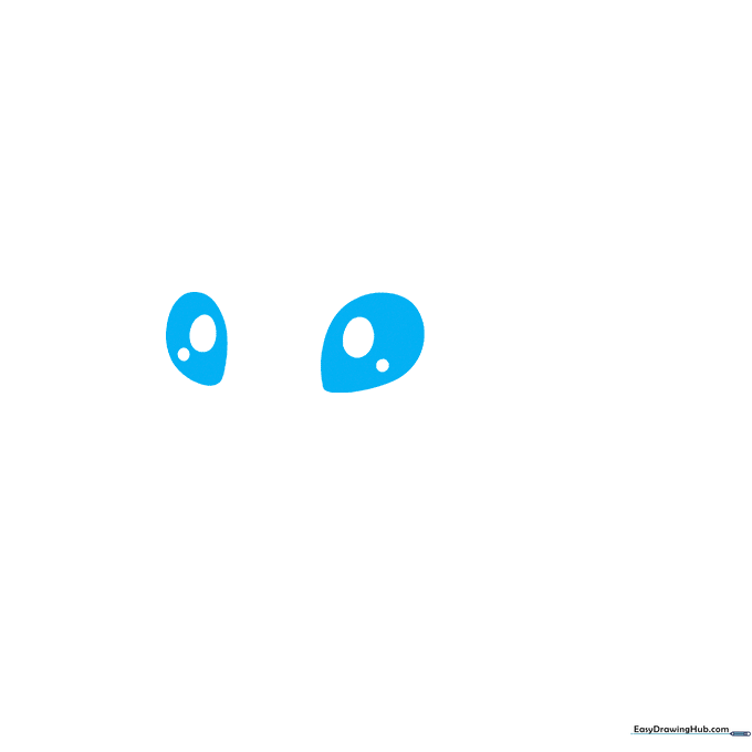 Close-up of two large, expressive deer eyes drawn with teardrop shapes and dark pupils.