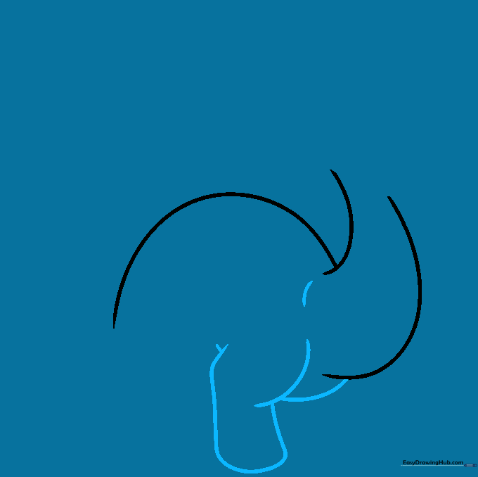 Drawing the chest and front leg of the dinosaur using smooth, rounded lines.