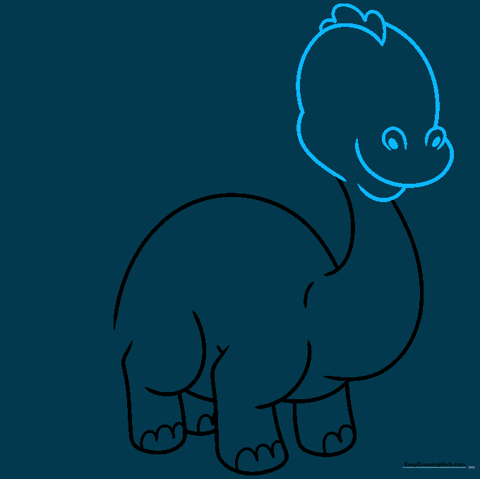 Sketching the dinosaur's head, snout, and a series of spikes along the top.