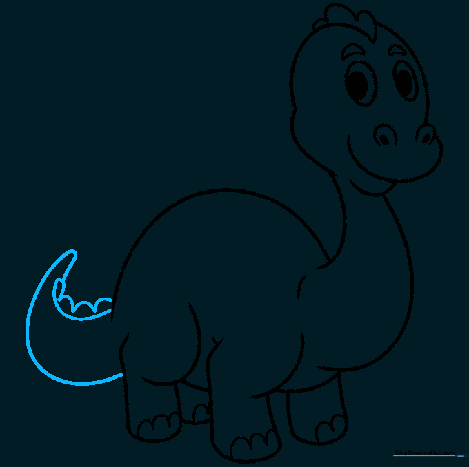 Drawing the long, pointed tail with decorative spikes on top.