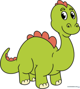 A vibrant, finished illustration of a cute, friendly cartoon dinosaur.
