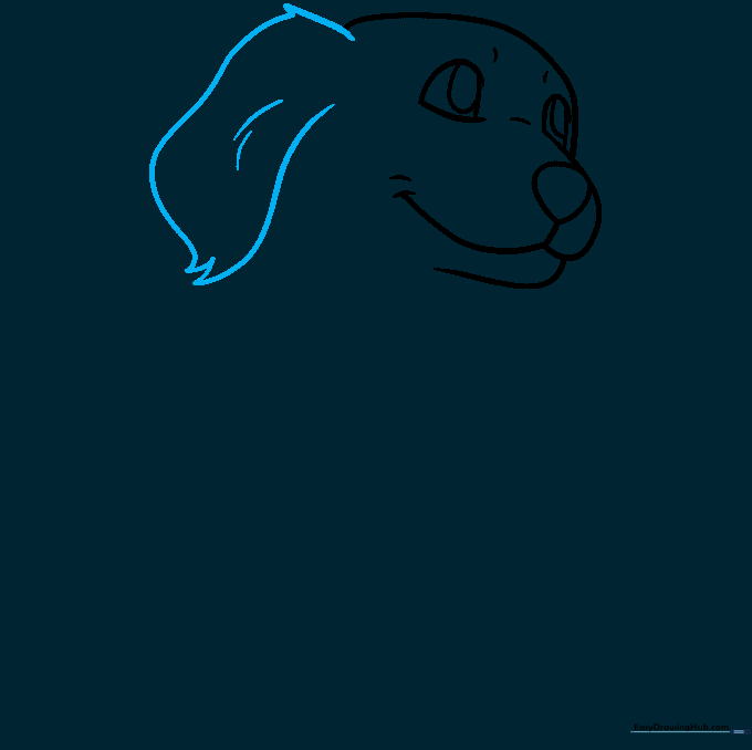 Pencil drawing of a long, floppy puppy ear with jagged lines to represent fur texture.