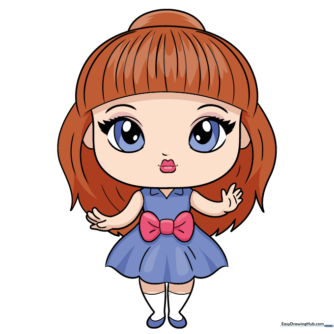The final colored version of the cute doll drawing.