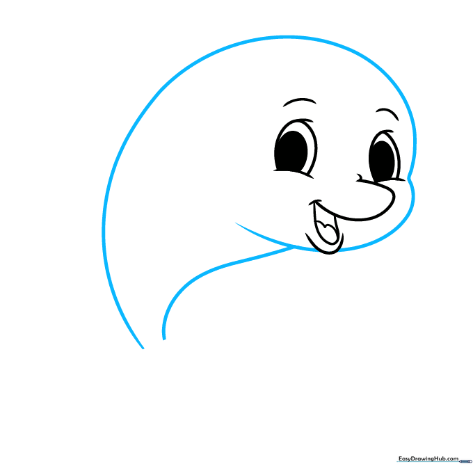 Outlining the main body shape of the dolphin from head to tail.