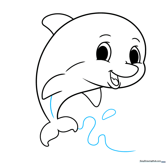 Adding water splash details around the dolphin's tail.
