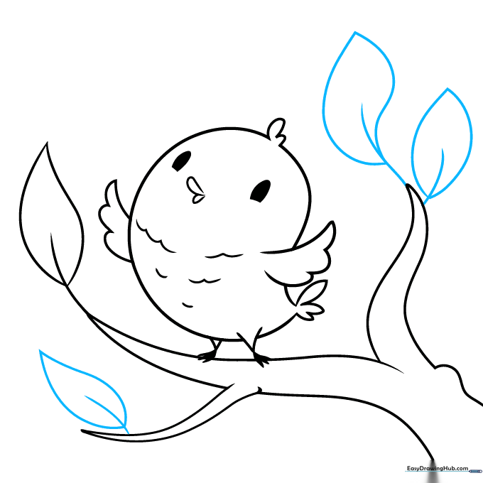 Drawing showing multiple leaves added to the tree branches to create a natural environment.