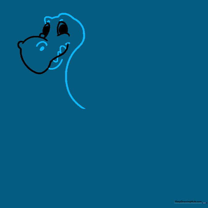 Drawing the dragon's head profile with a wavy neck line and small triangular teeth.