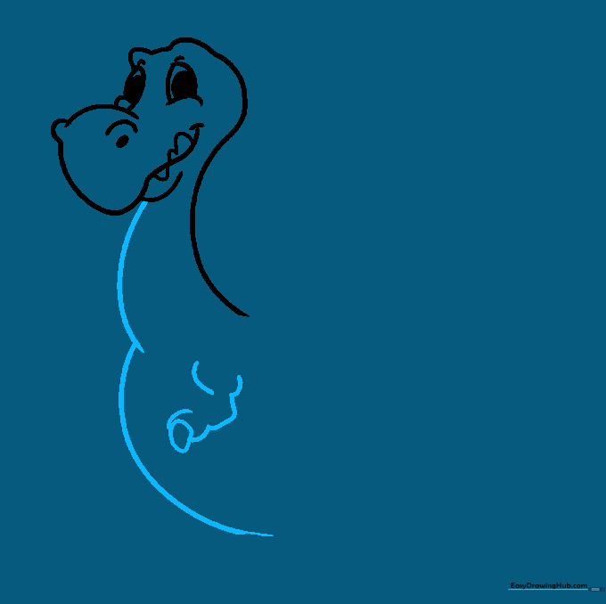 Adding the dragon's neck, belly, and a small arm with a claw.