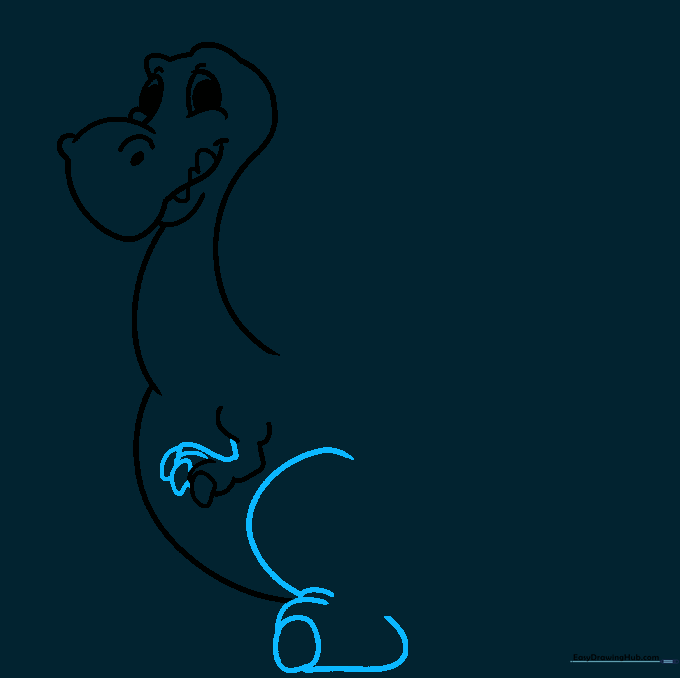 Sketching the dragon's rear leg and hip area with a pointed claw.