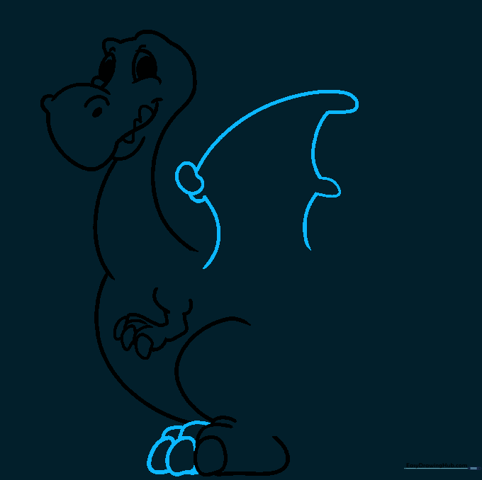 Adding bat-like wings to the dragon's back with rounded claw tips.
