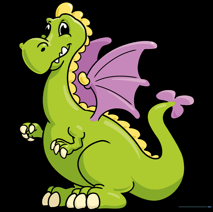 A fully colored, cute cartoon dragon ready for display.