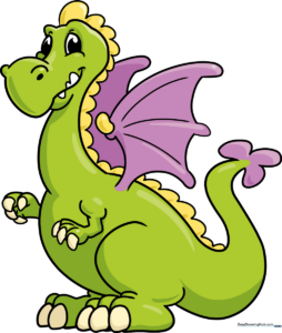 A vibrant, finished drawing of a cute, friendly dragon, perfect for kids to emulate.
