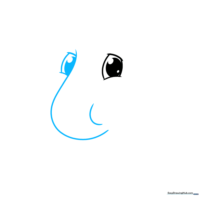 Drawing the elephant's trunk with two parallel curved lines and adding the second eye.