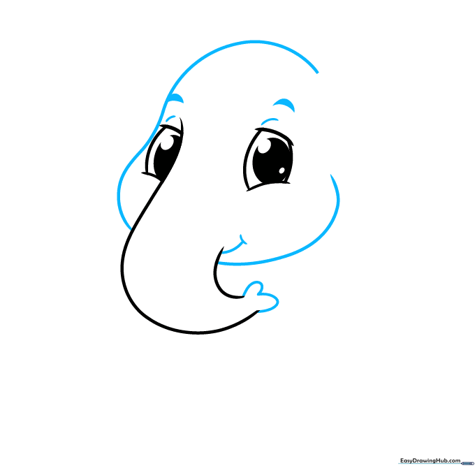 Outlining the elephant's face shape, including the mouth and trunk tip details.