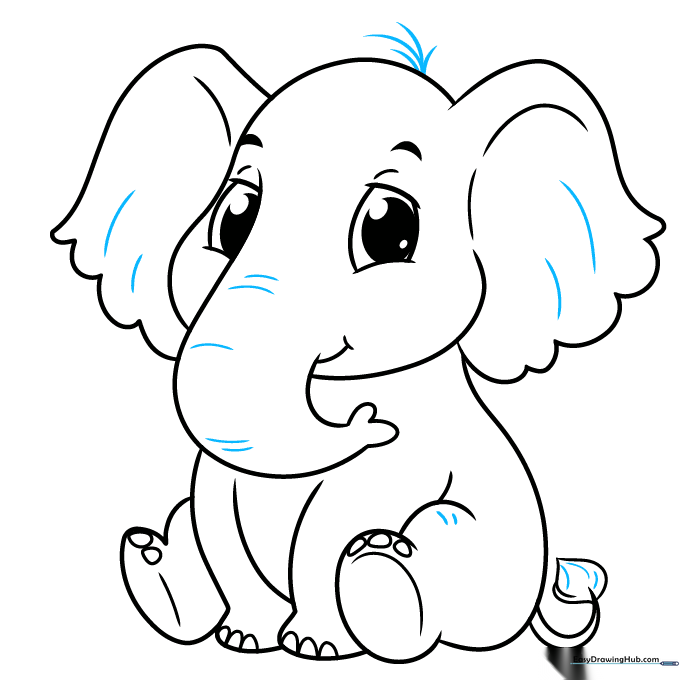 Adding final texture lines to the ears, knees, and a tuft of hair on the head.