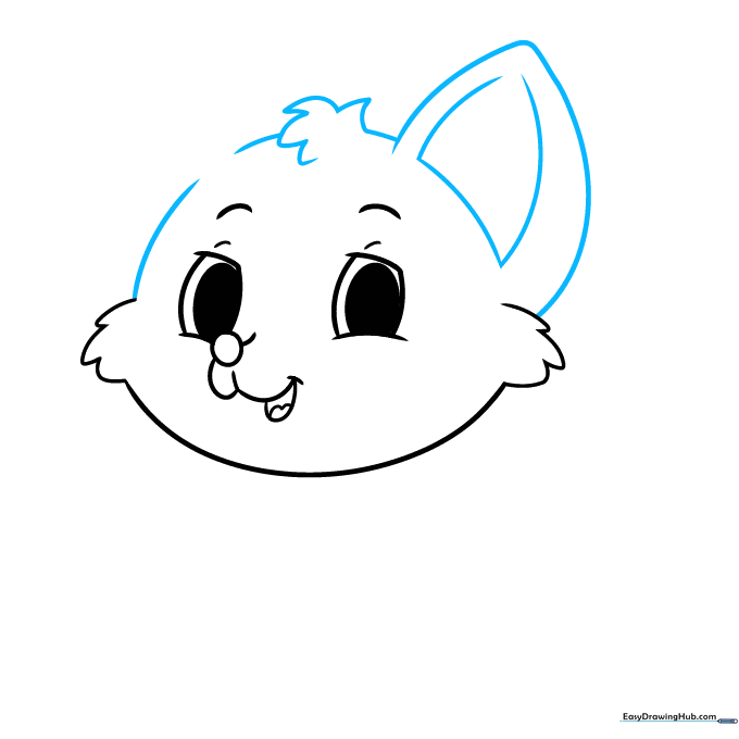 Sketching the first triangular ear on top of the fox's head.