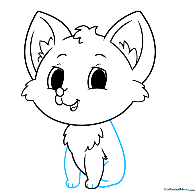 Completing the fox's body by drawing the back and rear leg.
