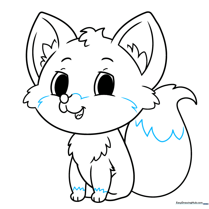 Adding detail lines for color separation on the fox's face, paws, and tail.