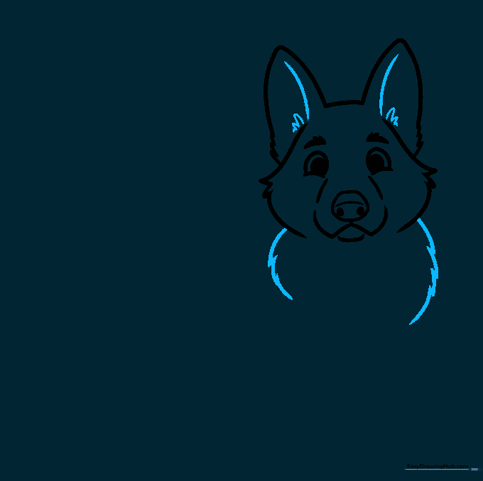 Refining the ear structure and beginning the fluffy chest outline.