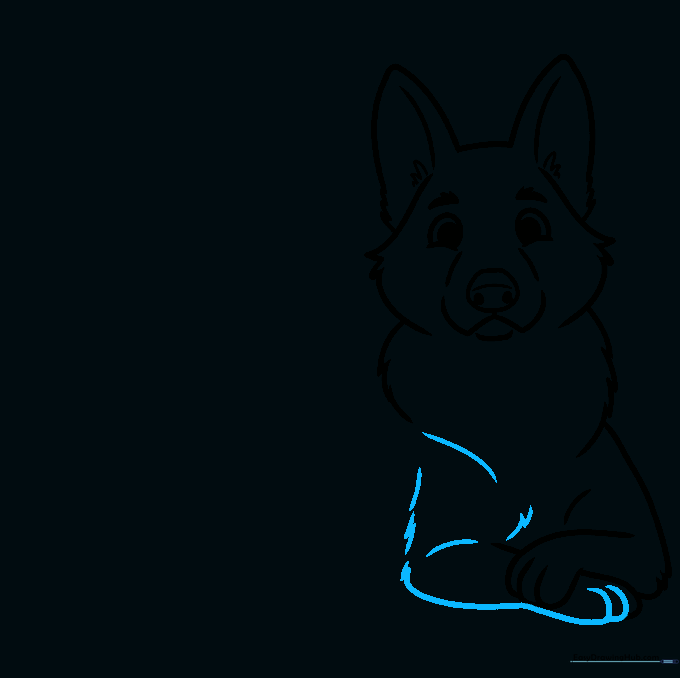 Adding the second front leg to complete the puppy's stance.
