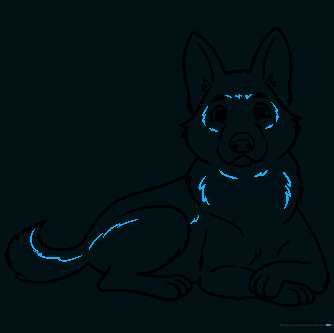 Adding final fur detail lines to the puppy's body for a textured look.