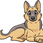 Finished drawing of a cute, cartoon-style German Shepherd puppy.