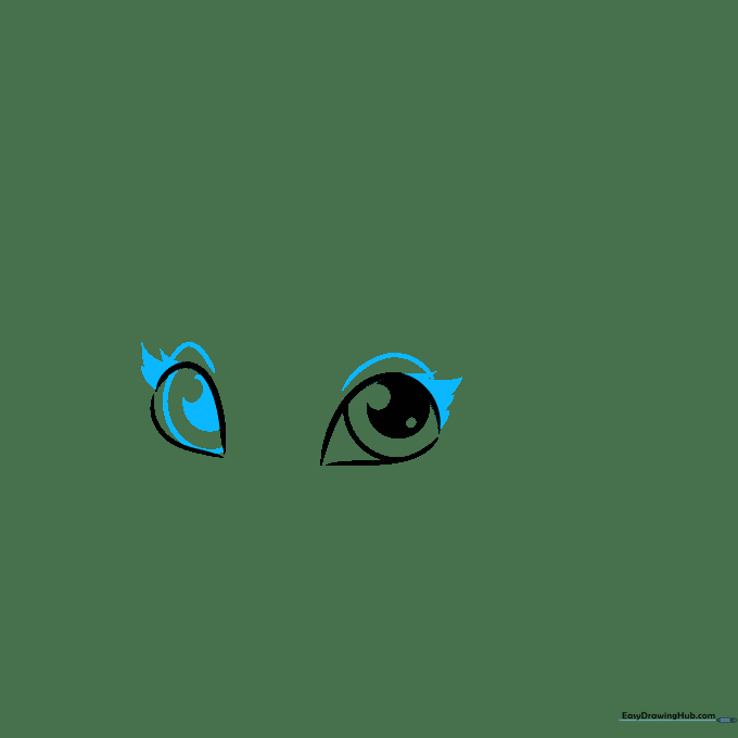 Adding upper eyelid creases and triangular eyelash spikes to the eye sketches.