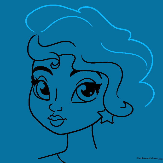 Building up the hair volume with additional wavy, layered lines.