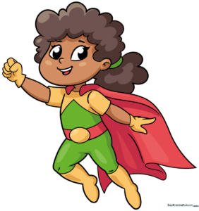 A vibrant, finished illustration of a cute girl superhero flying, serving as the guide's cover.