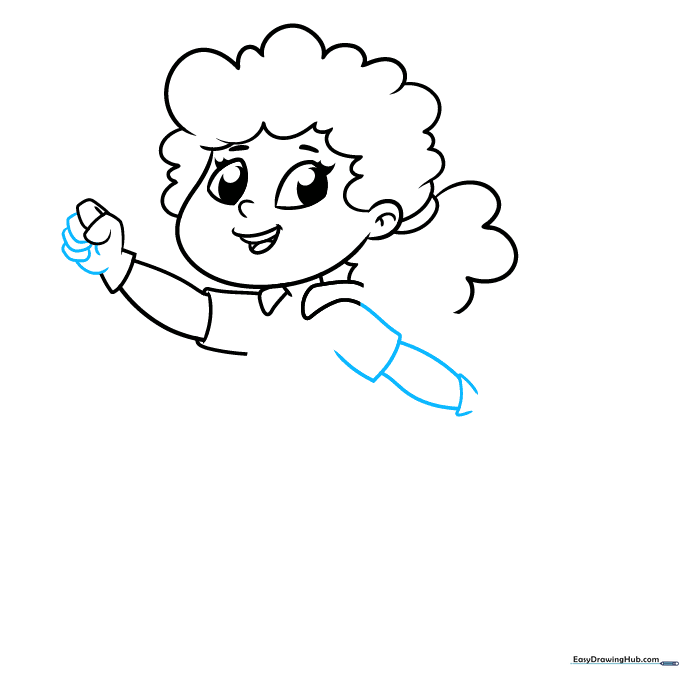 Detailed sketch of the superhero's gloved hand and arm.