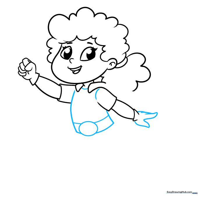 Drawing the superhero's torso, belt, and buckle.