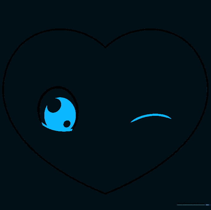 Drawing the details of the heart's face, including a detailed open eye and a simple curved line for a winking eye.