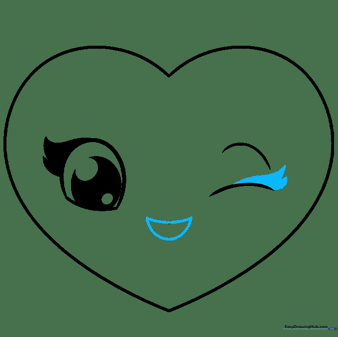 Adding lashes to the winking eye and a large, happy crescent-shaped smile below the eyes.