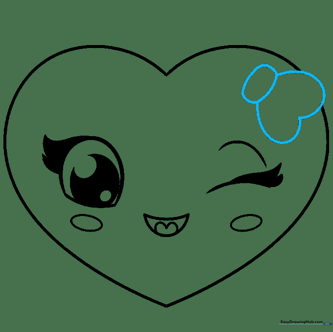 Drawing a small rounded rectangle at the top of the heart to serve as the center of a bow.