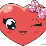 A vibrant, finished illustration of a cute heart character wearing a polka-dot bow.