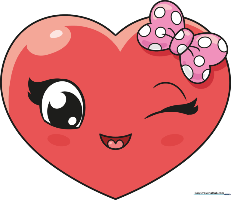 A vibrant, finished illustration of a cute heart character wearing a polka-dot bow.