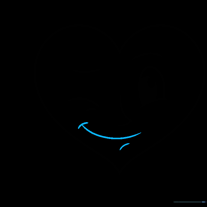 A happy, curved mouth and a small chin line added to the heart.