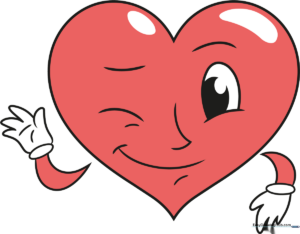 A colorful, finished illustration of a cute heart smiley face character.