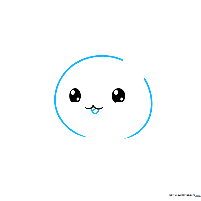Drawing the rounded head outline and a small open mouth with a tongue.